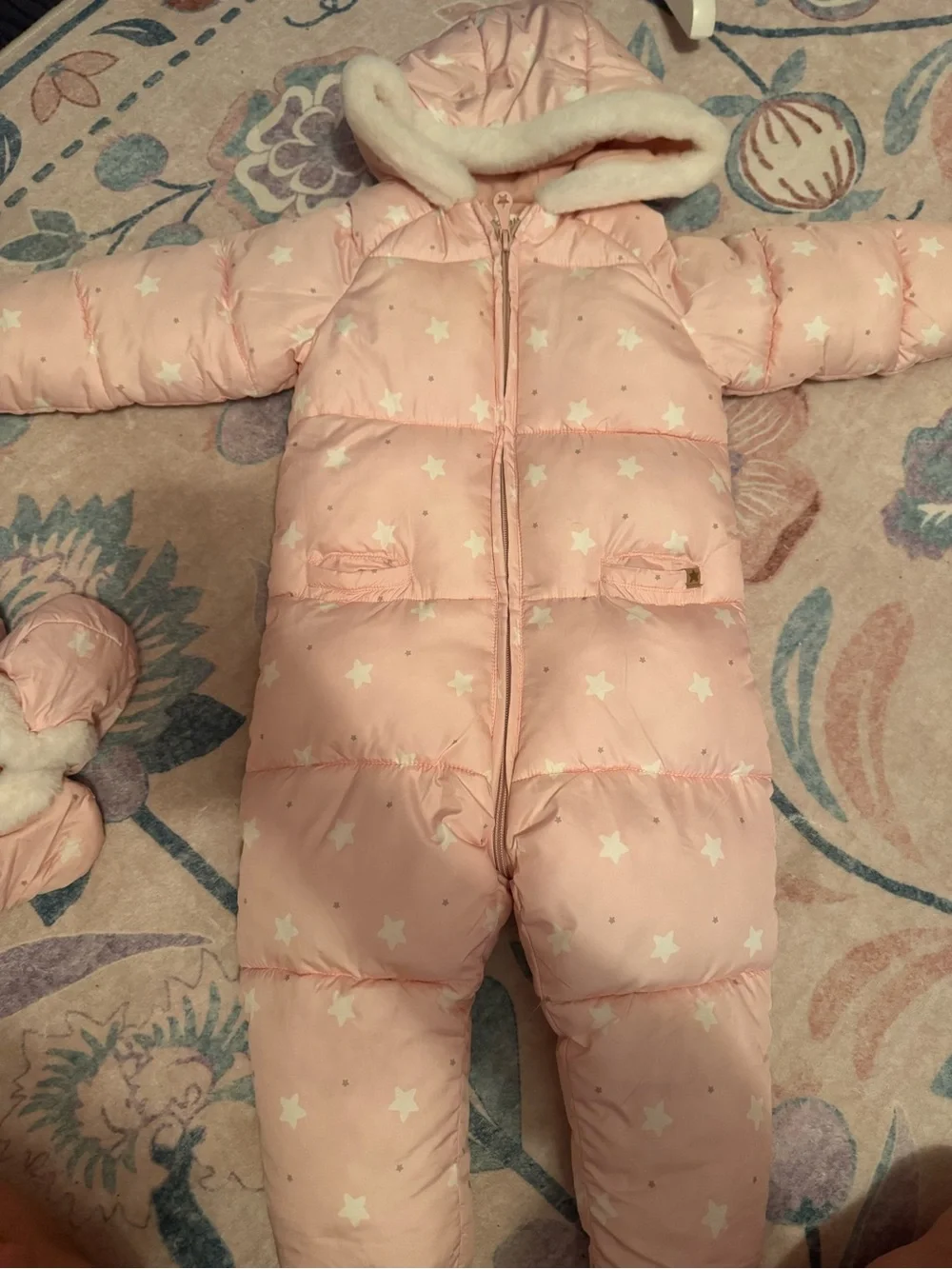 Mayoral Pink Star-Print Infant Snowsuit with Faux-Fur Hood